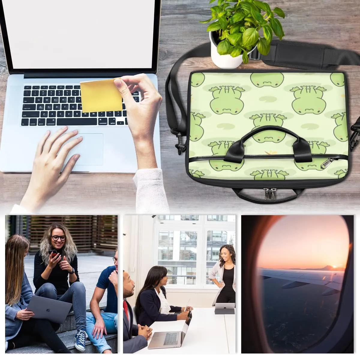 French Bulldog Laptop Shoulder Messenger Bag Waterproof Laptop Briefcase with Handle and Padded Strap Case Sleeve
