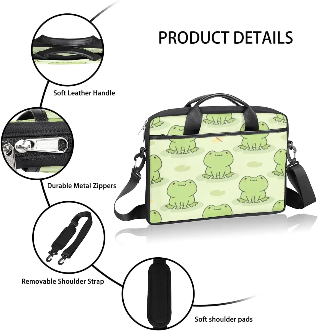 French Bulldog Laptop Shoulder Messenger Bag Waterproof Laptop Briefcase with Handle and Padded Strap Case Sleeve