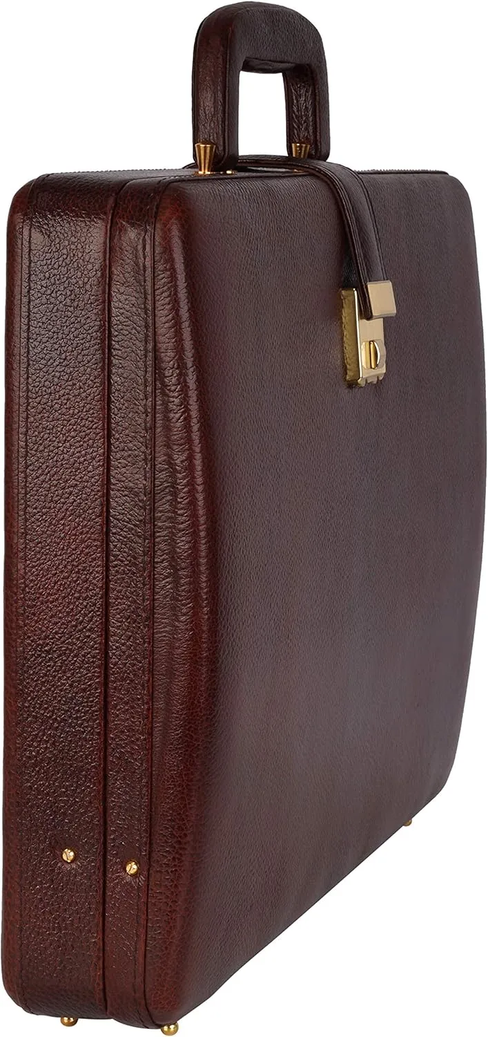 Full Grain Leather Briefcase Attache Case For Unisex Size L17xW3xH12 Inches Briefcase Bag (Brown)