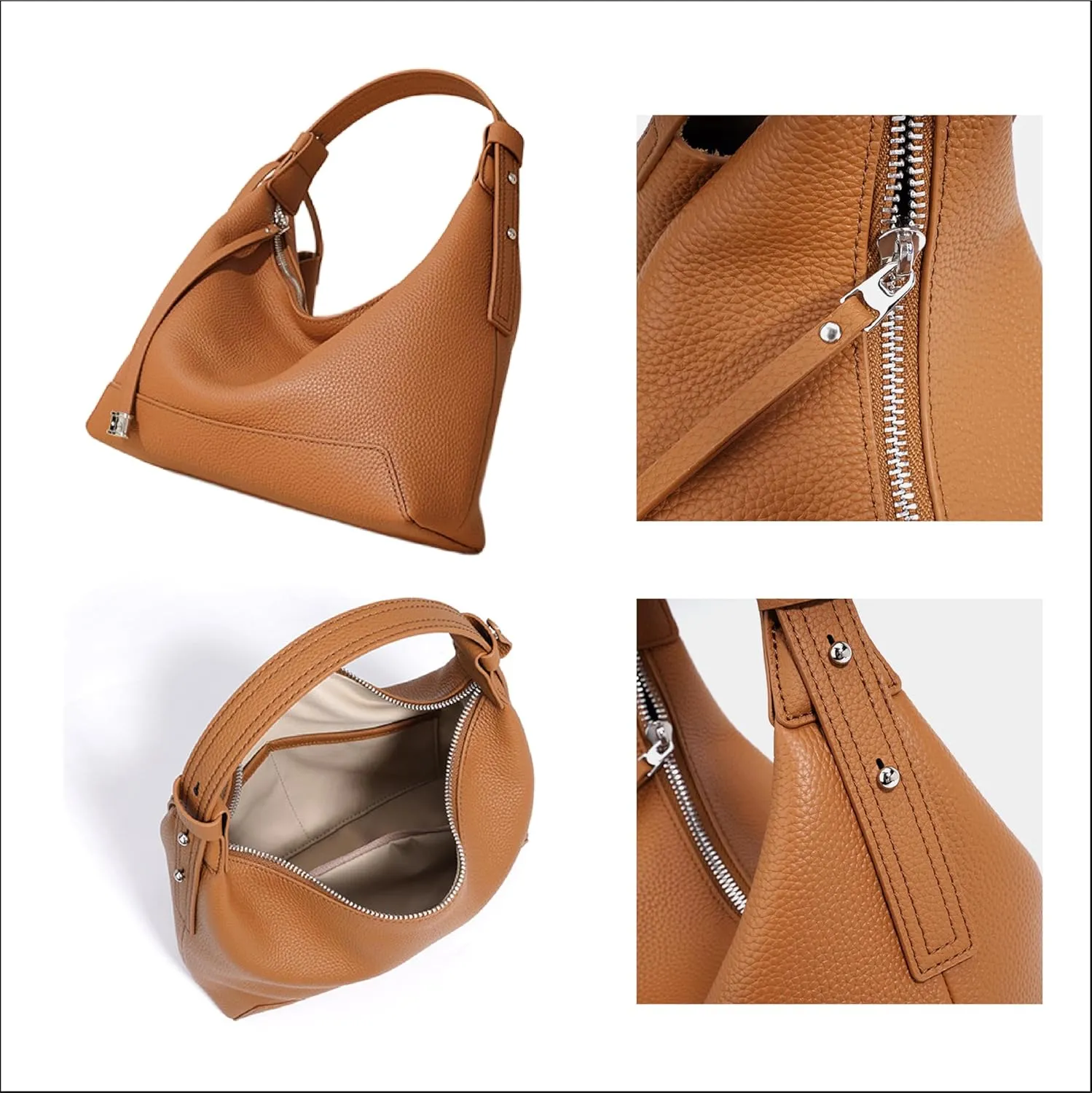 Genuine Leather Shoulder Bags for Women, Cute Hobo Purse with Mini Pouch Two Removable Straps Work Travel