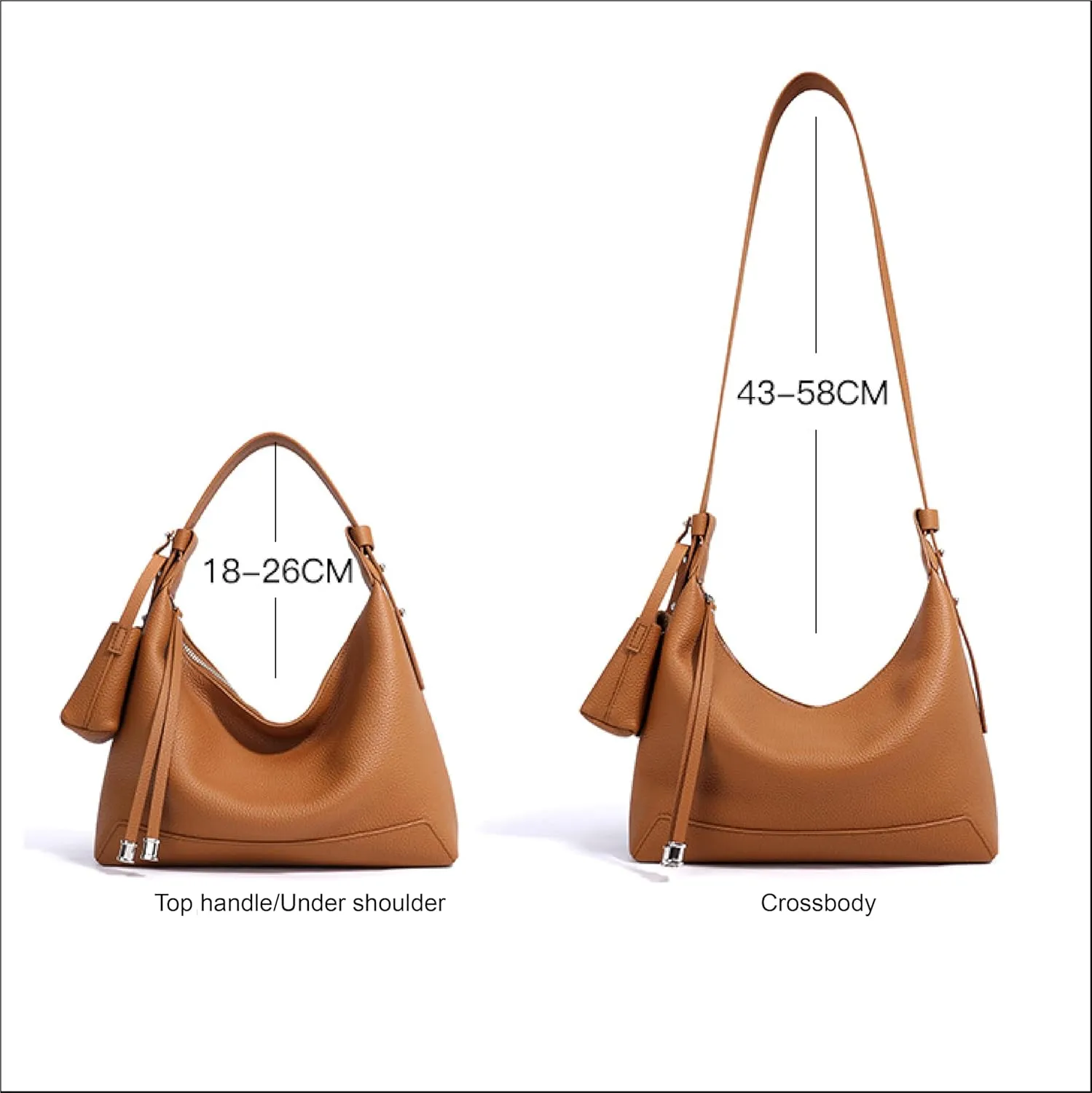 Genuine Leather Shoulder Bags for Women, Cute Hobo Purse with Mini Pouch Two Removable Straps Work Travel