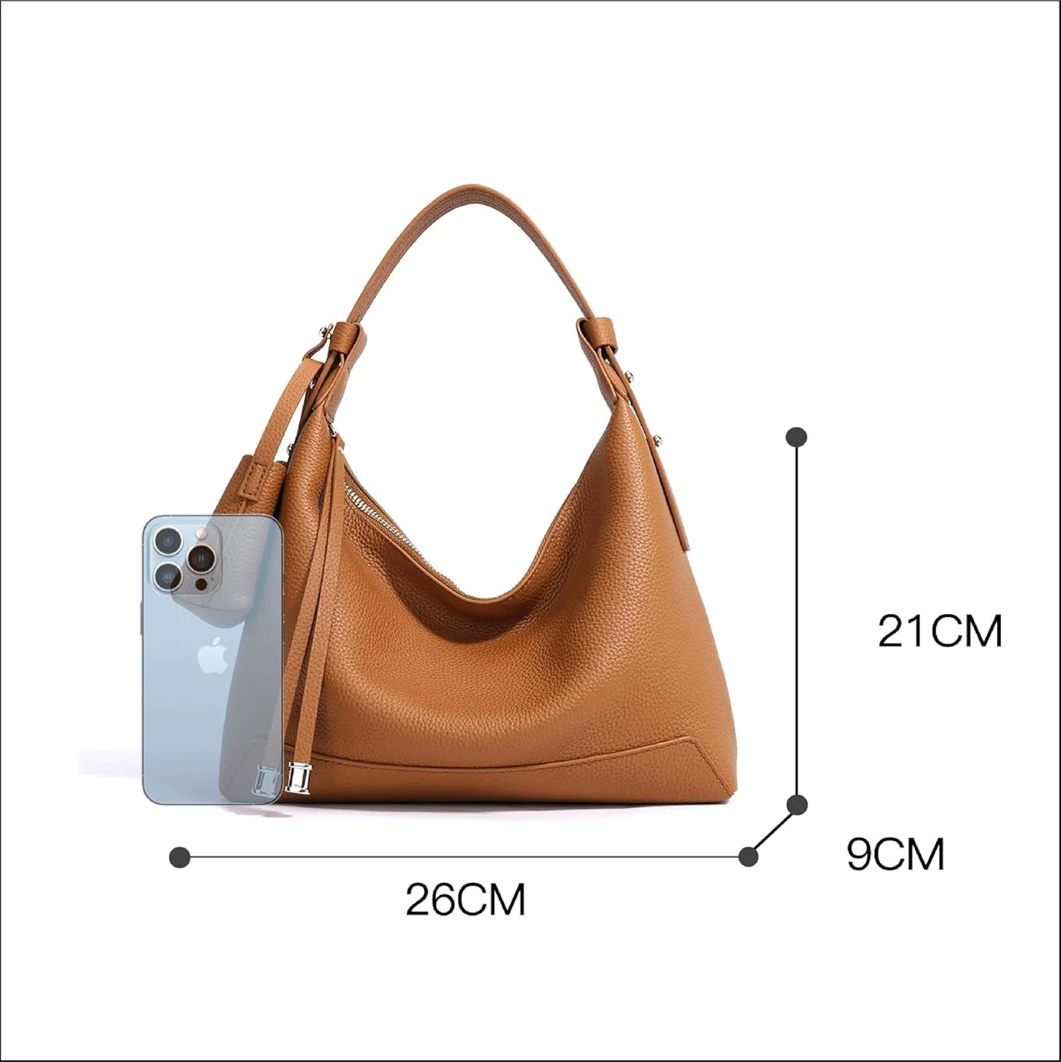 Genuine Leather Shoulder Bags for Women, Cute Hobo Purse with Mini Pouch Two Removable Straps Work Travel