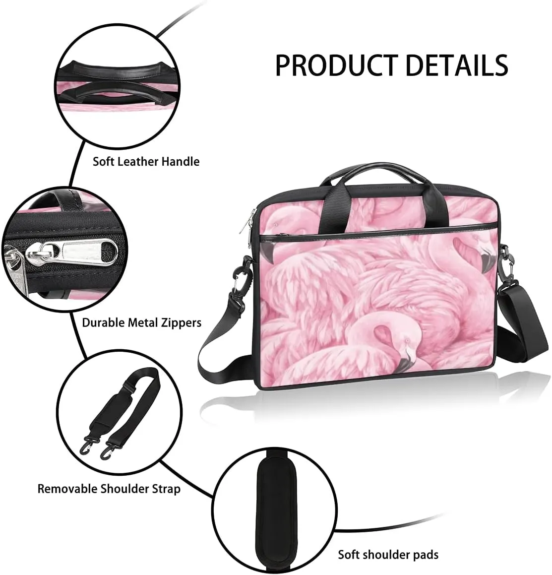 Geometric Flamingo Laptop Shoulder Messenger Bag Waterproof Laptop Briefcase with Handle and Padded Strap Case Sleeve