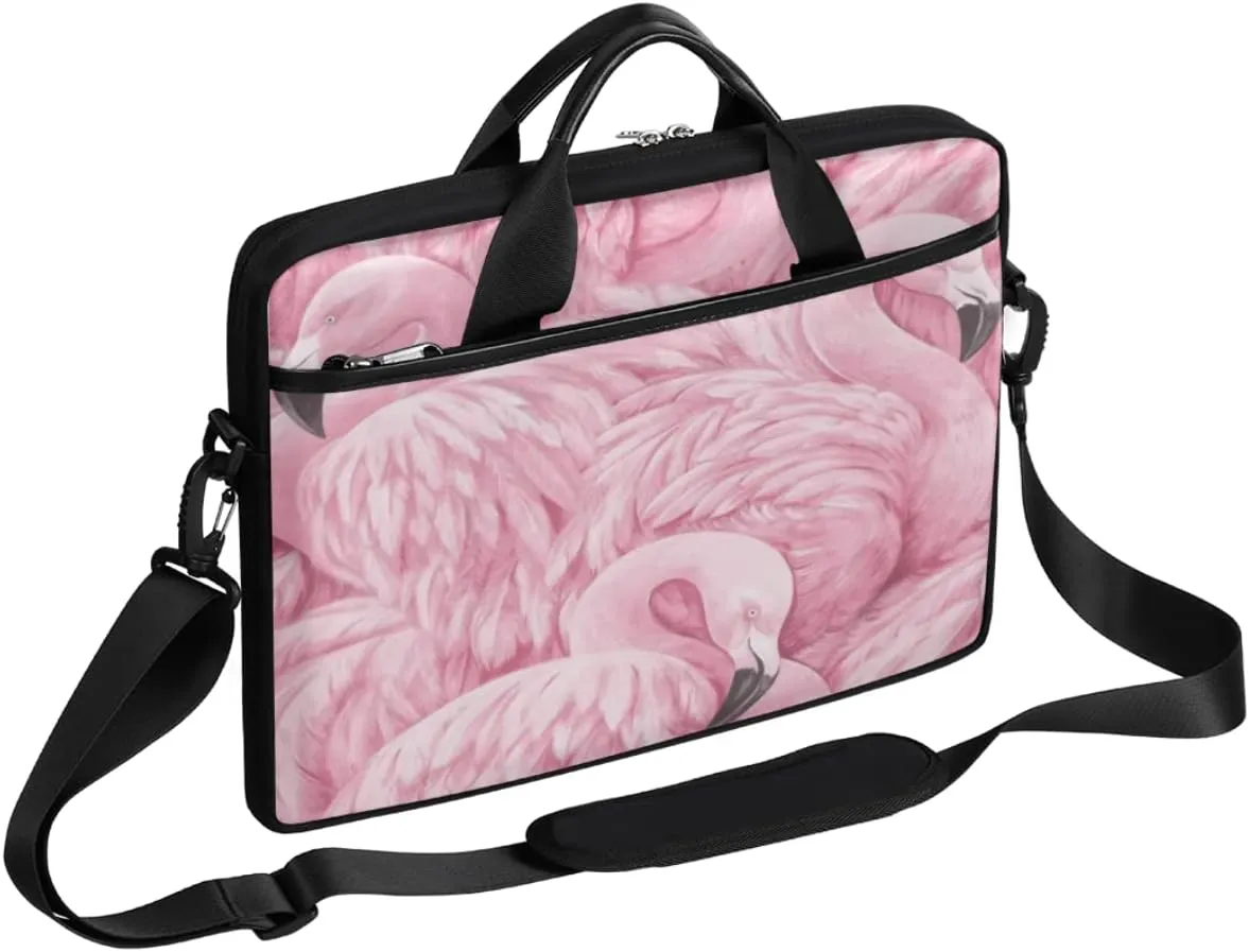 Geometric Flamingo Laptop Shoulder Messenger Bag Waterproof Laptop Briefcase with Handle and Padded Strap Case Sleeve