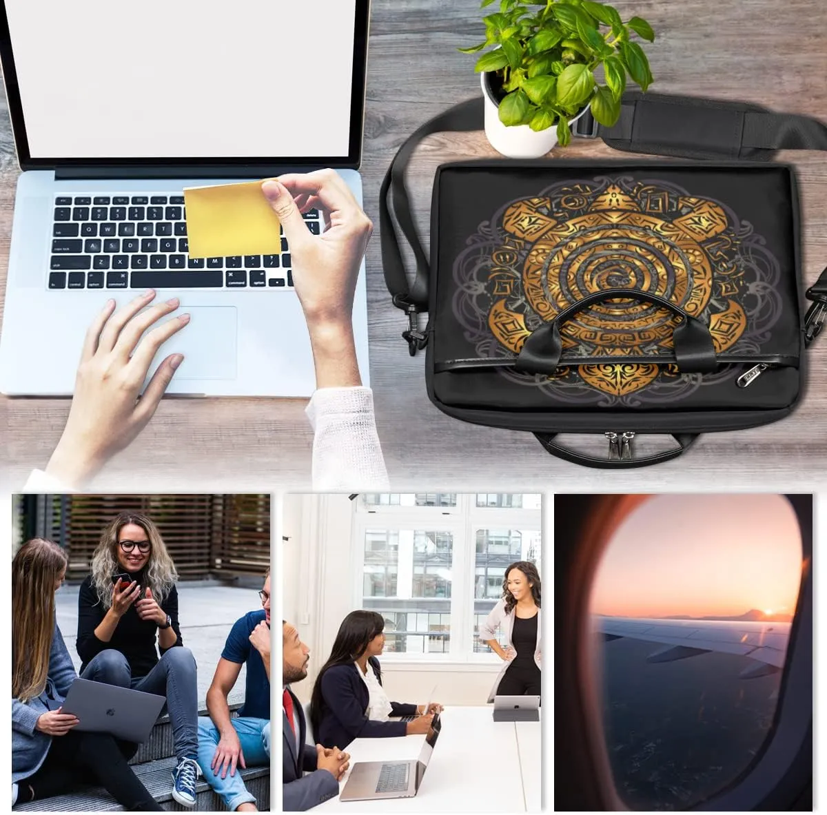 Geometrical Kaleidoscope Pattern Laptop Shoulder Messenger Bag Waterproof Laptop Briefcase Handle Padded Strap