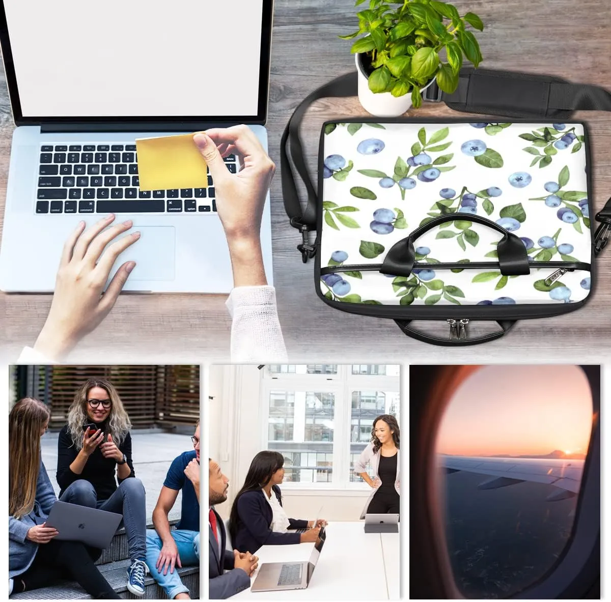 Hand Painted Octopus Laptop Shoulder Messenger Bag Waterproof Laptop Briefcase Handle Padded Strap