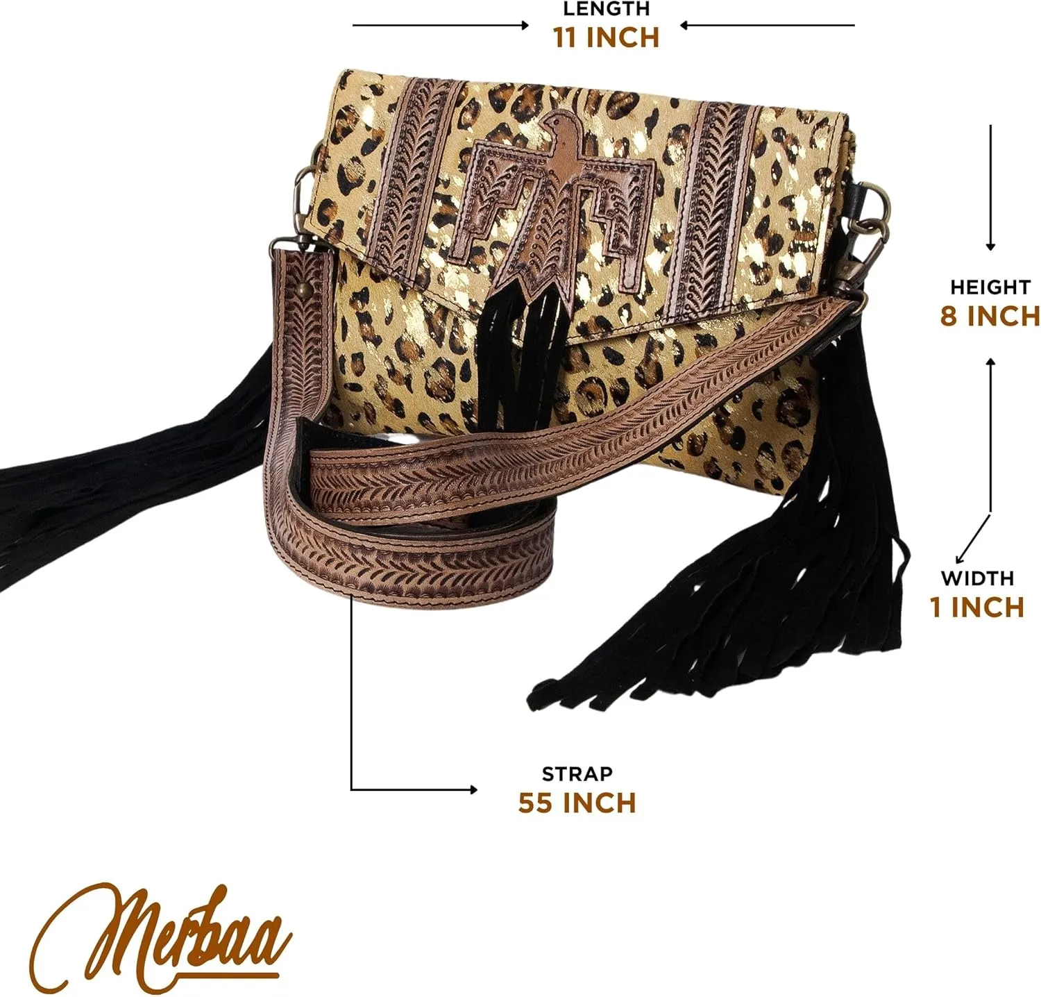 Hand Tooled Fashion Hippie Suede Fringe Tassel Messenger Bag for Women Hobo Vintage Shoulder Bags Crossbody Handbag
