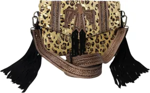 Hand Tooled Fashion Hippie Suede Fringe Tassel Messenger Bag for Women Hobo Vintage Shoulder Bags Crossbody Handbag
