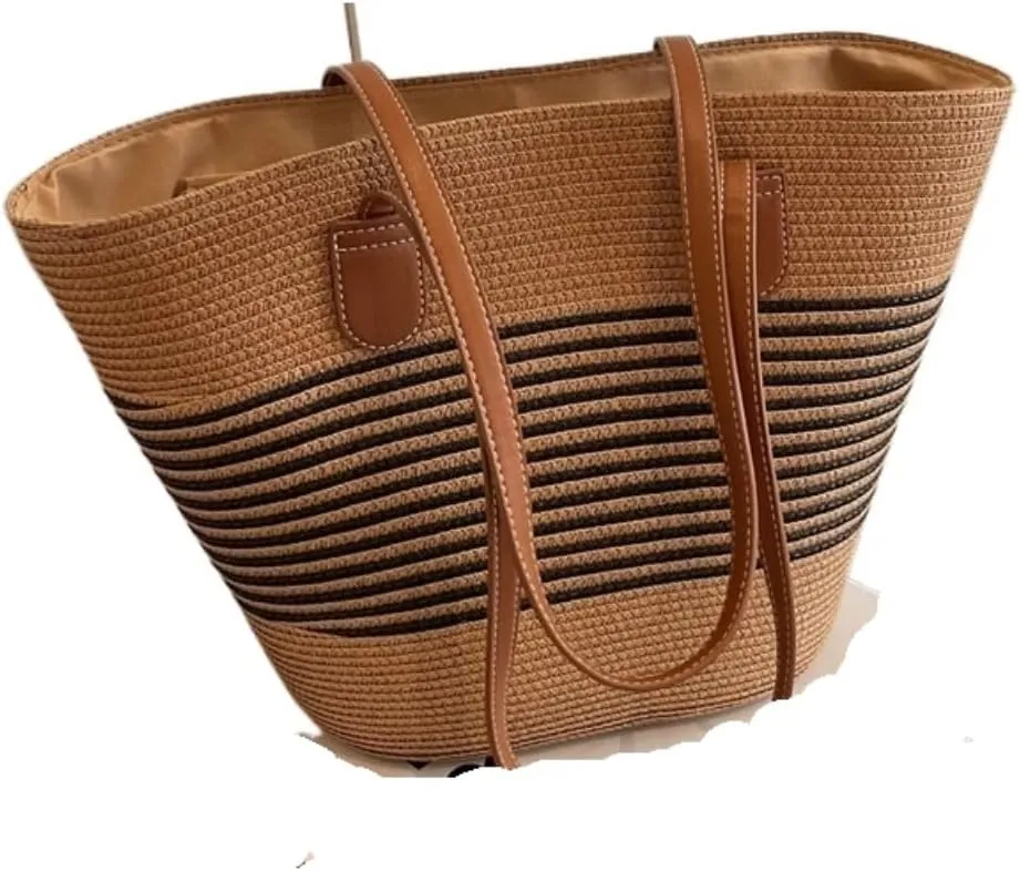Handbag Simple Casual Handbags for Women 2024 Straw Bags Beach Niche Handbags Straw Bags Handbag(Brown)