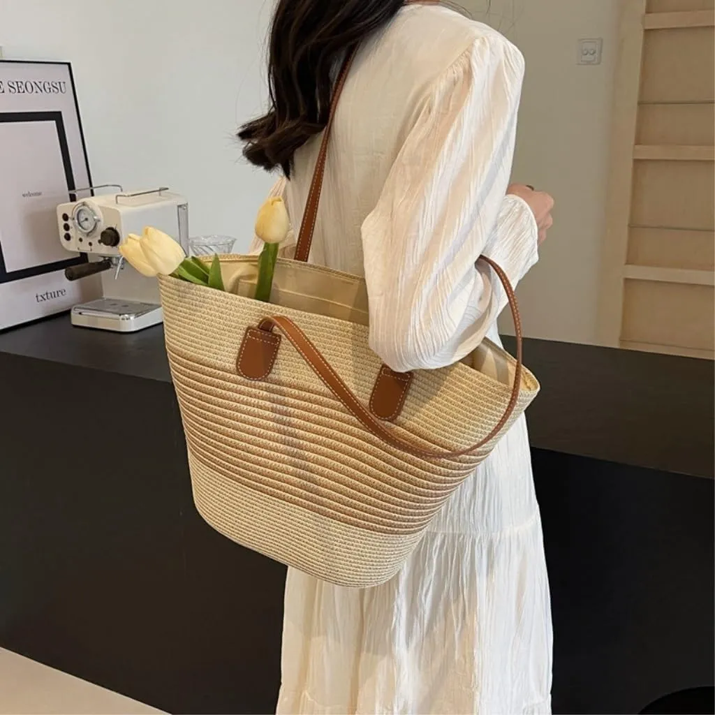Handbag Simple Casual Handbags for Women 2024 Straw Bags Beach Niche Handbags Straw Bags Handbag(Brown)