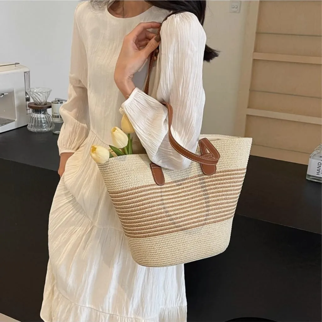 Handbag Simple Casual Handbags for Women 2024 Straw Bags Beach Niche Handbags Straw Bags Handbag(Brown)