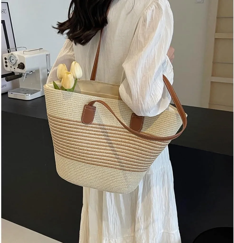 Handbag Simple Casual Handbags for Women 2024 Straw Bags Beach Niche Handbags Straw Bags Handbag(Brown)