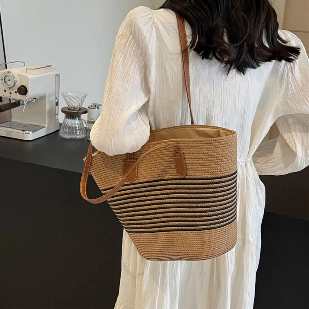 Handbag Simple Casual Handbags for Women 2024 Straw Bags Beach Niche Handbags Straw Bags Handbag(Brown)