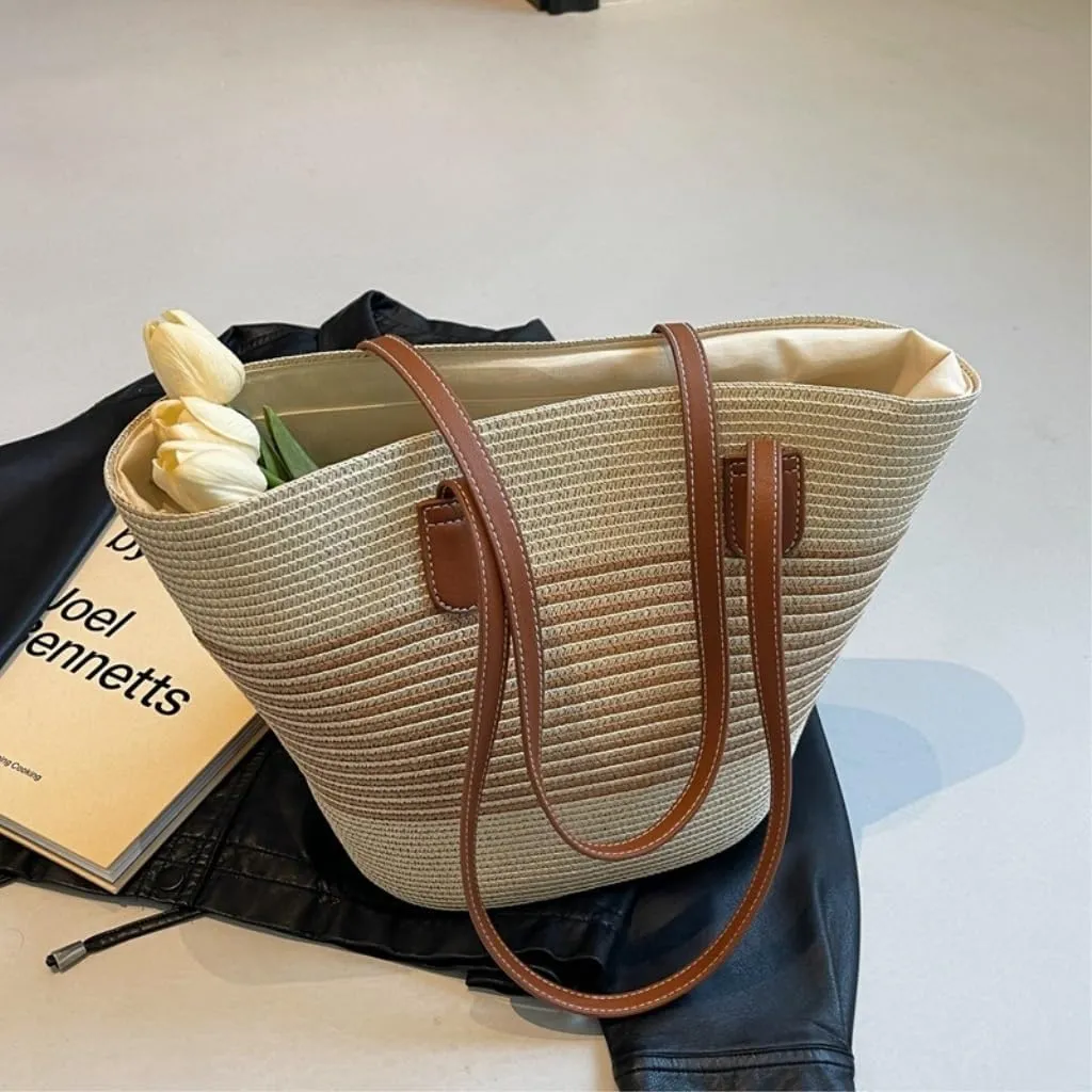 Handbag Simple Casual Handbags for Women 2024 Straw Bags Beach Niche Handbags Straw Bags Handbag(Brown)
