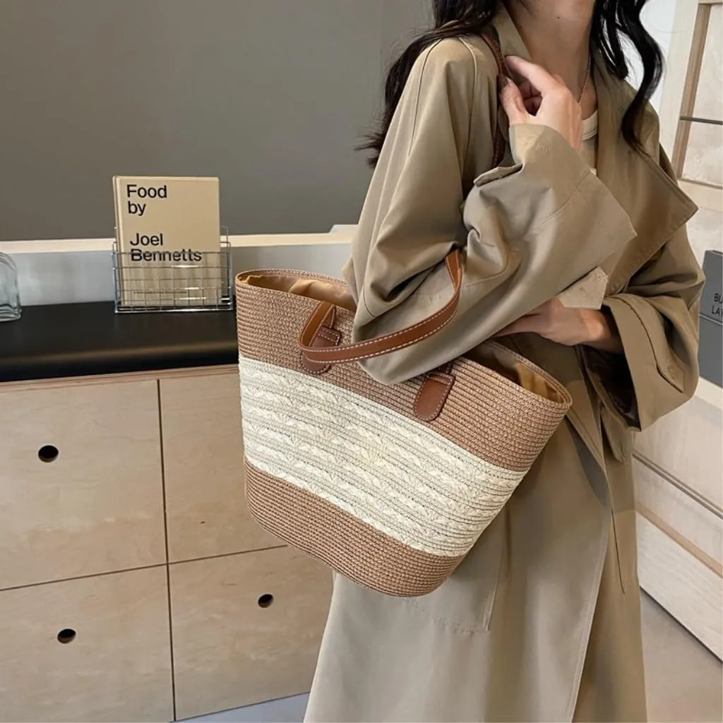 Handbag Simple Casual Handbags for Women 2024 Straw Bags Beach Niche Handbags Straw Bags Handbag(Brown)