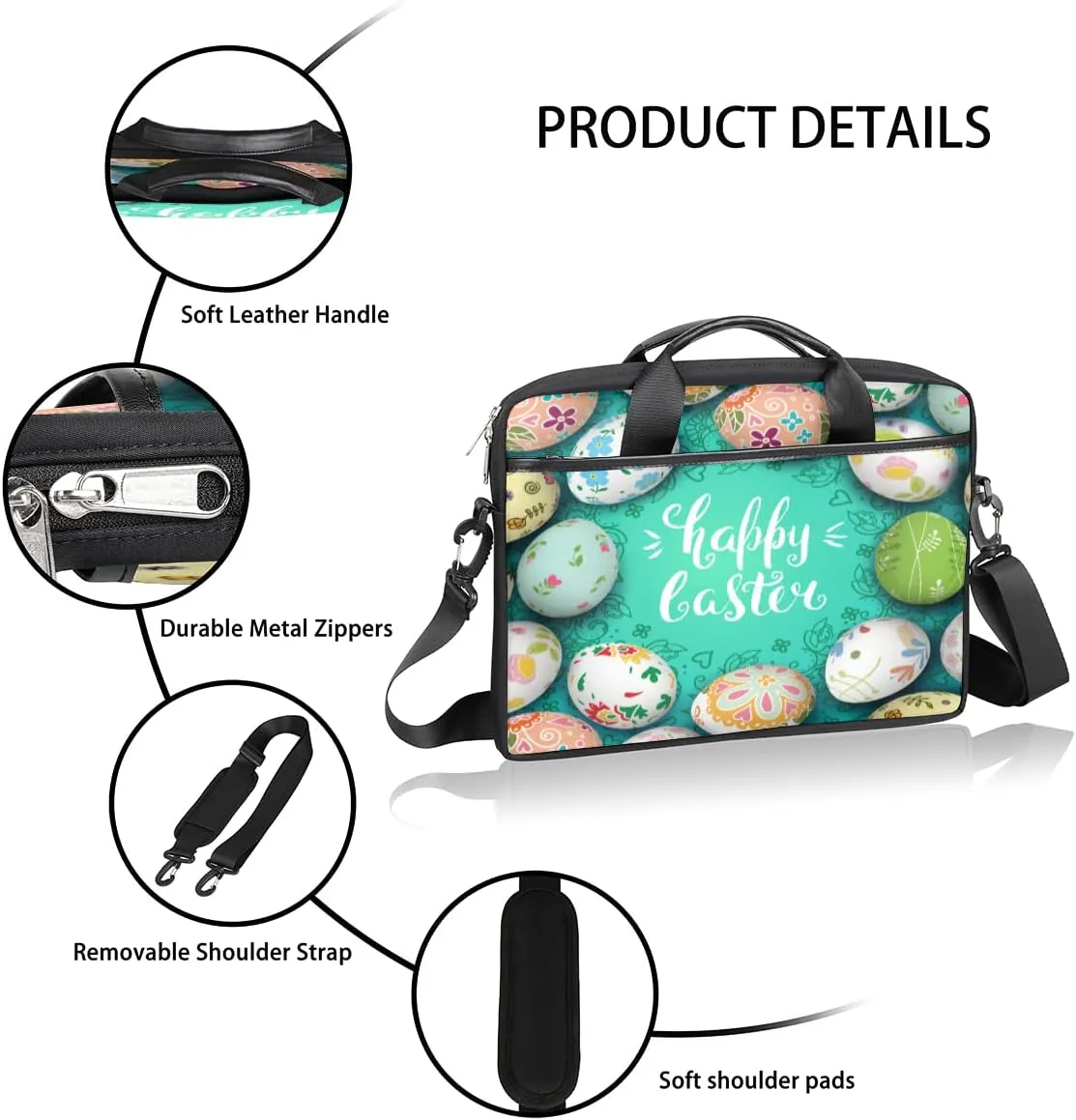 Happy Birthday Theme Pattern Laptop Shoulder Messenger Bag Waterproof Laptop Briefcase Handle Padded Strap