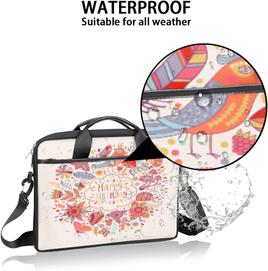 Happy Birthday Theme Pattern Laptop Shoulder Messenger Bag Waterproof Laptop Briefcase Handle Padded Strap