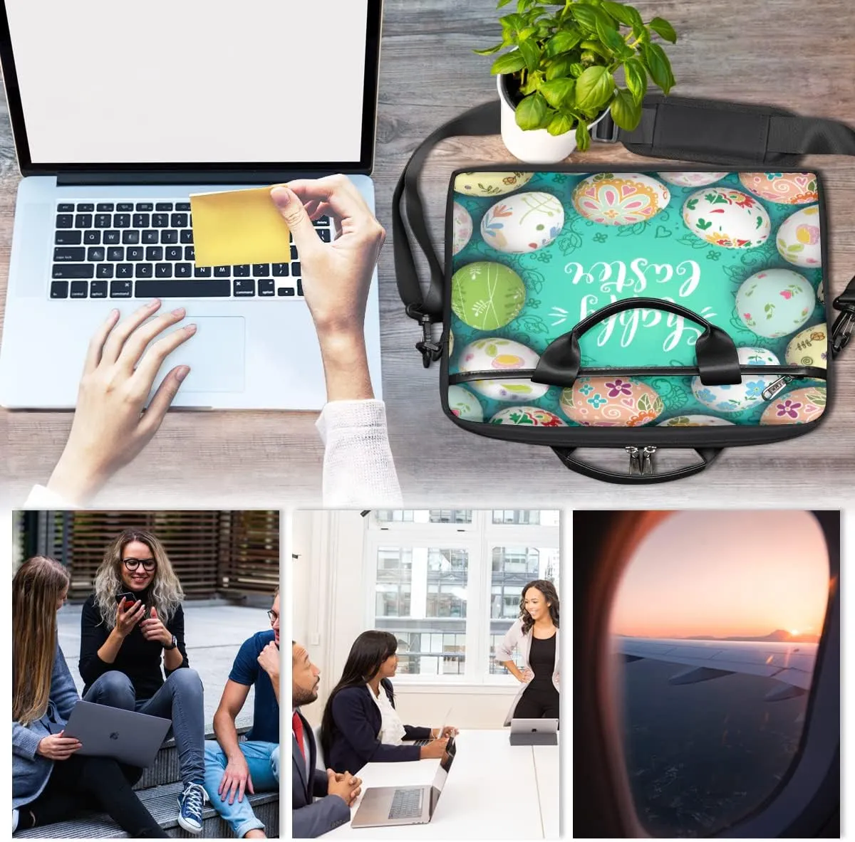 Happy Birthday Theme Pattern Laptop Shoulder Messenger Bag Waterproof Laptop Briefcase Handle Padded Strap