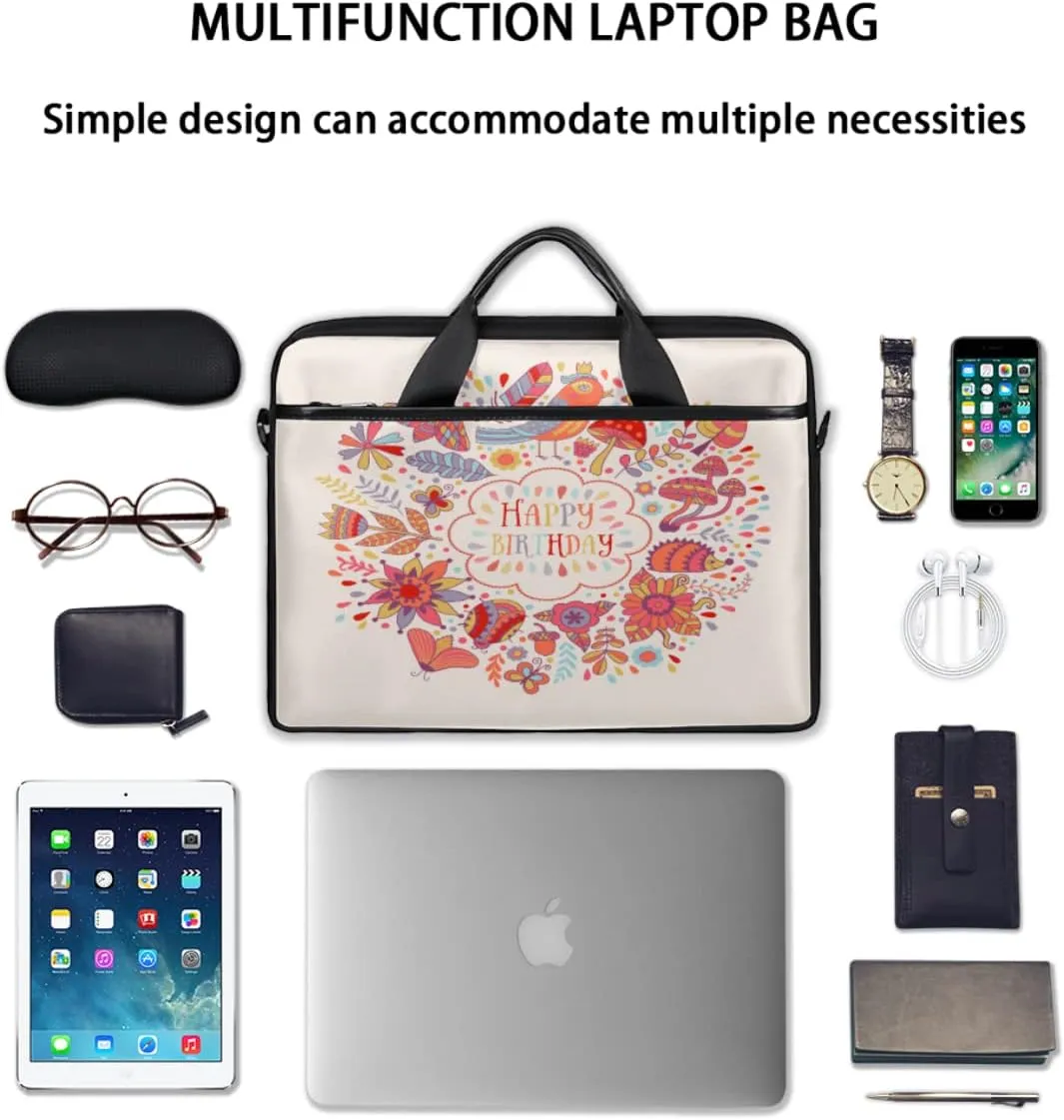 Happy Birthday Theme Pattern Laptop Shoulder Messenger Bag Waterproof Laptop Briefcase Handle Padded Strap