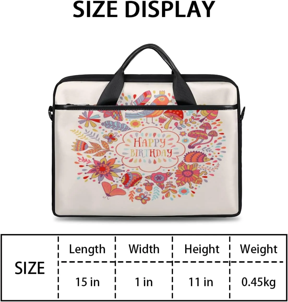 Happy Birthday Theme Pattern Laptop Shoulder Messenger Bag Waterproof Laptop Briefcase Handle Padded Strap