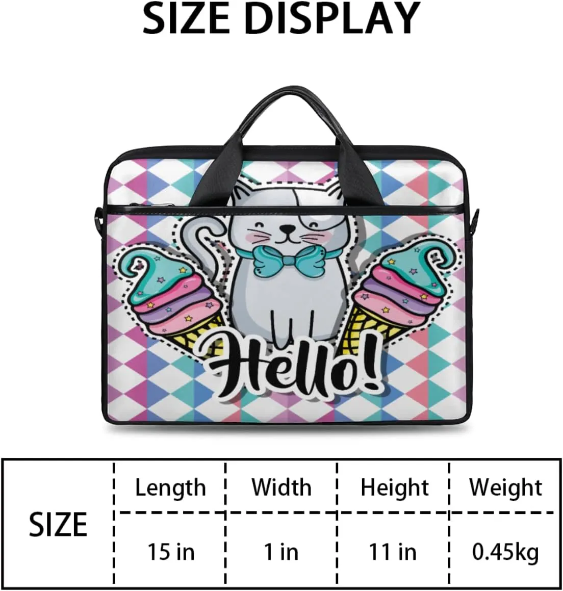 Hello Cat Laptop Shoulder Messenger Bag Waterproof Laptop Briefcase Handle Padded Strap
