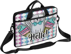 Hello Cat Laptop Shoulder Messenger Bag Waterproof Laptop Briefcase Handle Padded Strap