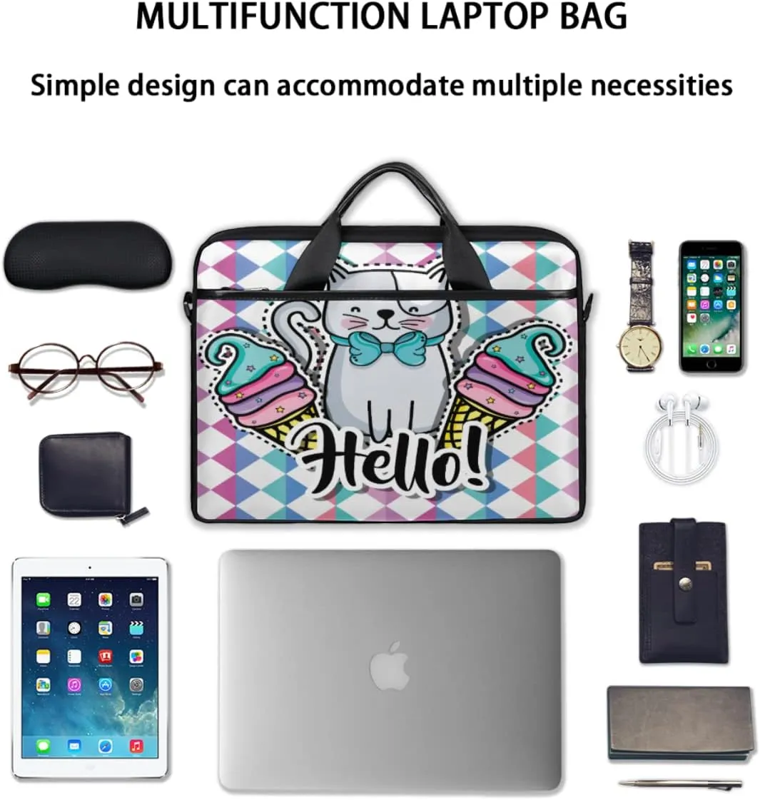 Hello Cat Laptop Shoulder Messenger Bag Waterproof Laptop Briefcase Handle Padded Strap