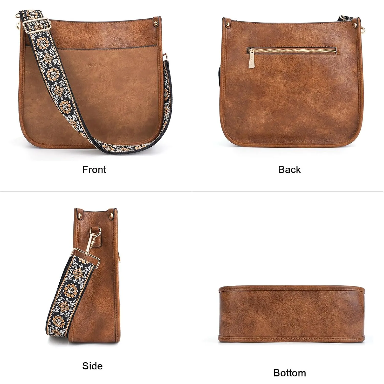 HKCLUF Crossbody Bags for Women Trendy Vegan Leather Hobo Handbags With 2PCS Adjustable Guitar Strap Shoulder Bucket Bags