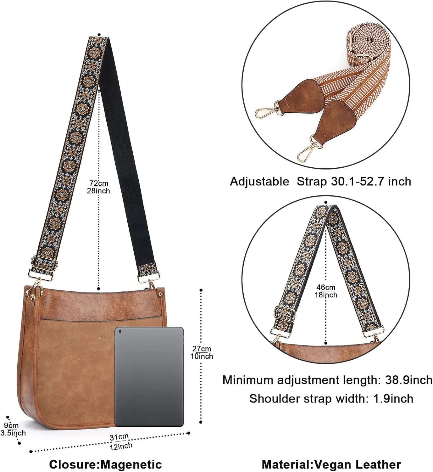 HKCLUF Crossbody Bags for Women Trendy Vegan Leather Hobo Handbags With 2PCS Adjustable Guitar Strap Shoulder Bucket Bags