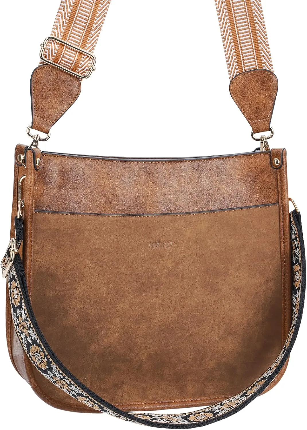 HKCLUF Crossbody Bags for Women Trendy Vegan Leather Hobo Handbags With 2PCS Adjustable Guitar Strap Shoulder Bucket Bags