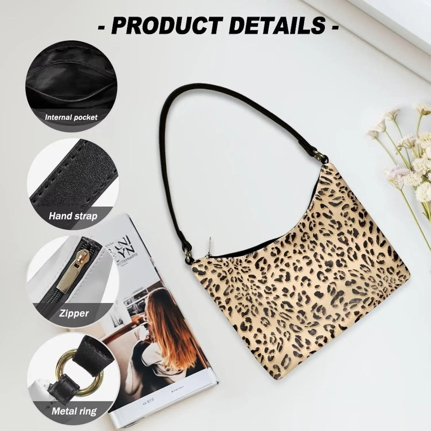 HUGS IDEA Leopard Print Clutch Handbag Fashion Shoulder Purse for Lady Tote Bag Underarm Purse for Work