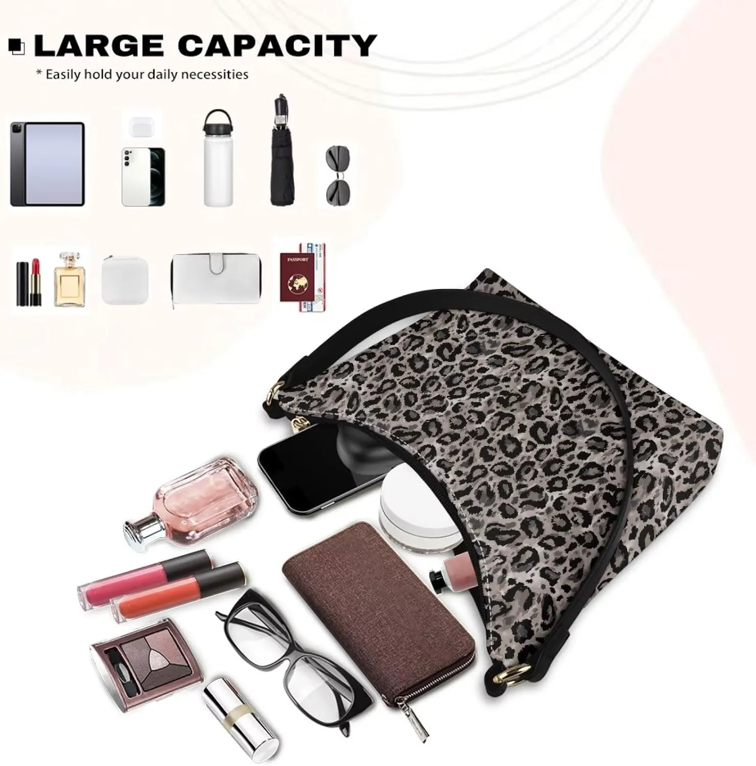 HUGS IDEA Leopard Print Clutch Handbag Fashion Shoulder Purse for Lady Tote Bag Underarm Purse for Work