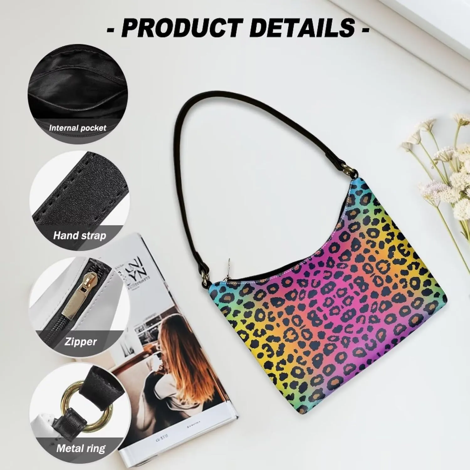 HUGS IDEA Leopard Print Clutch Handbag Fashion Shoulder Purse for Lady Tote Bag Underarm Purse for Work