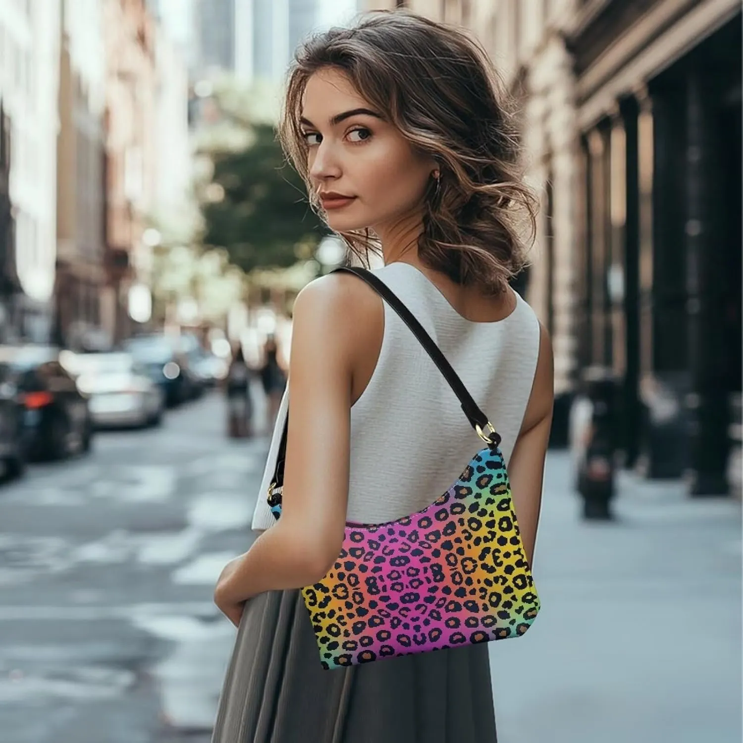 HUGS IDEA Leopard Print Clutch Handbag Fashion Shoulder Purse for Lady Tote Bag Underarm Purse for Work