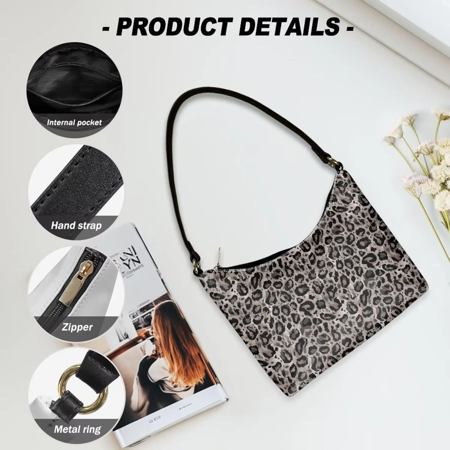 HUGS IDEA Leopard Print Clutch Handbag Fashion Shoulder Purse for Lady Tote Bag Underarm Purse for Work
