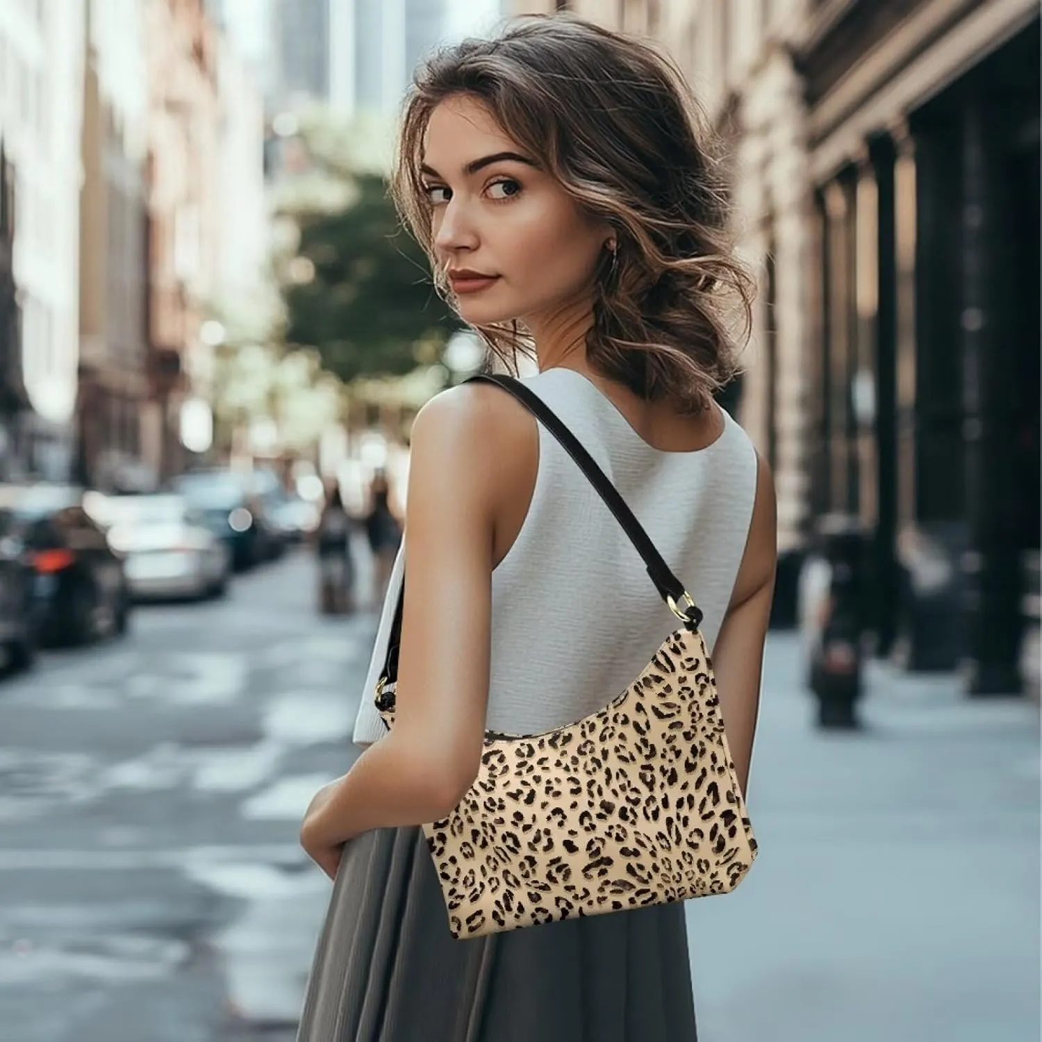 HUGS IDEA Leopard Print Clutch Handbag Fashion Shoulder Purse for Lady Tote Bag Underarm Purse for Work