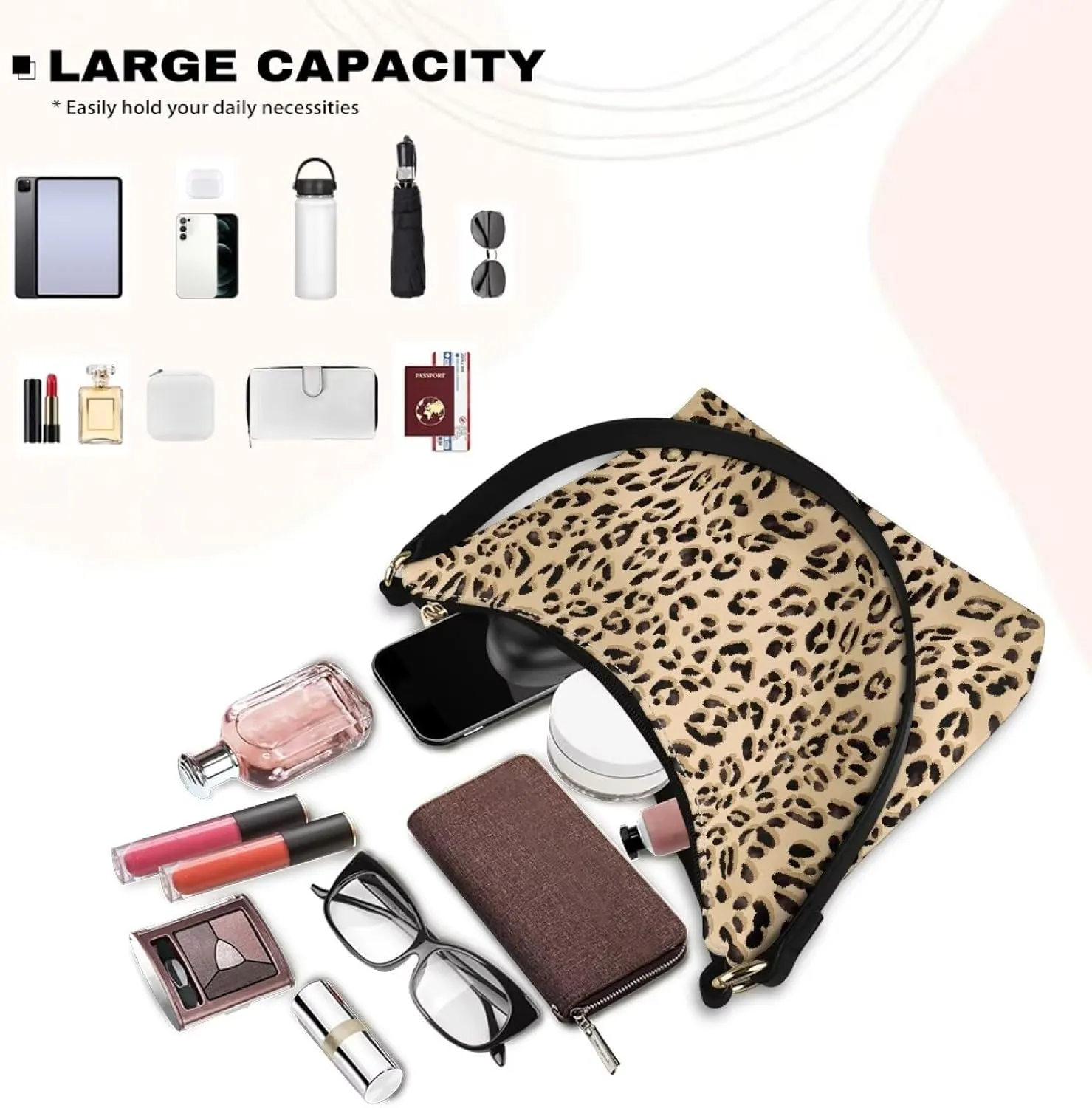 HUGS IDEA Leopard Print Clutch Handbag Fashion Shoulder Purse for Lady Tote Bag Underarm Purse for Work