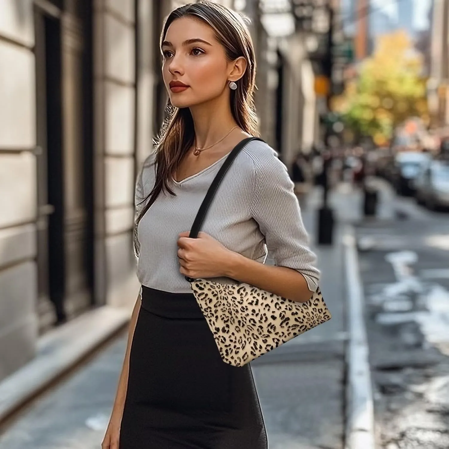HUGS IDEA Leopard Print Clutch Handbag Fashion Shoulder Purse for Lady Tote Bag Underarm Purse for Work