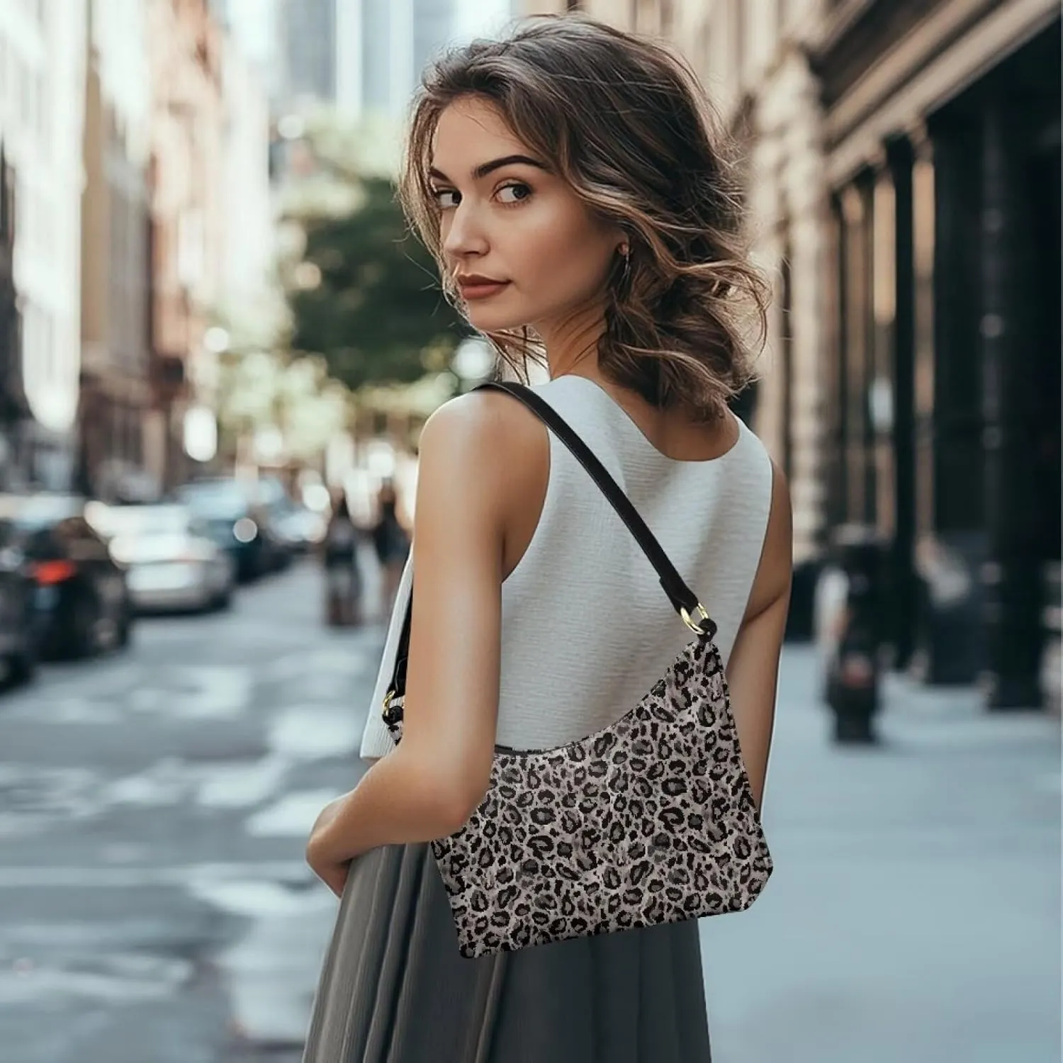 HUGS IDEA Leopard Print Clutch Handbag Fashion Shoulder Purse for Lady Tote Bag Underarm Purse for Work