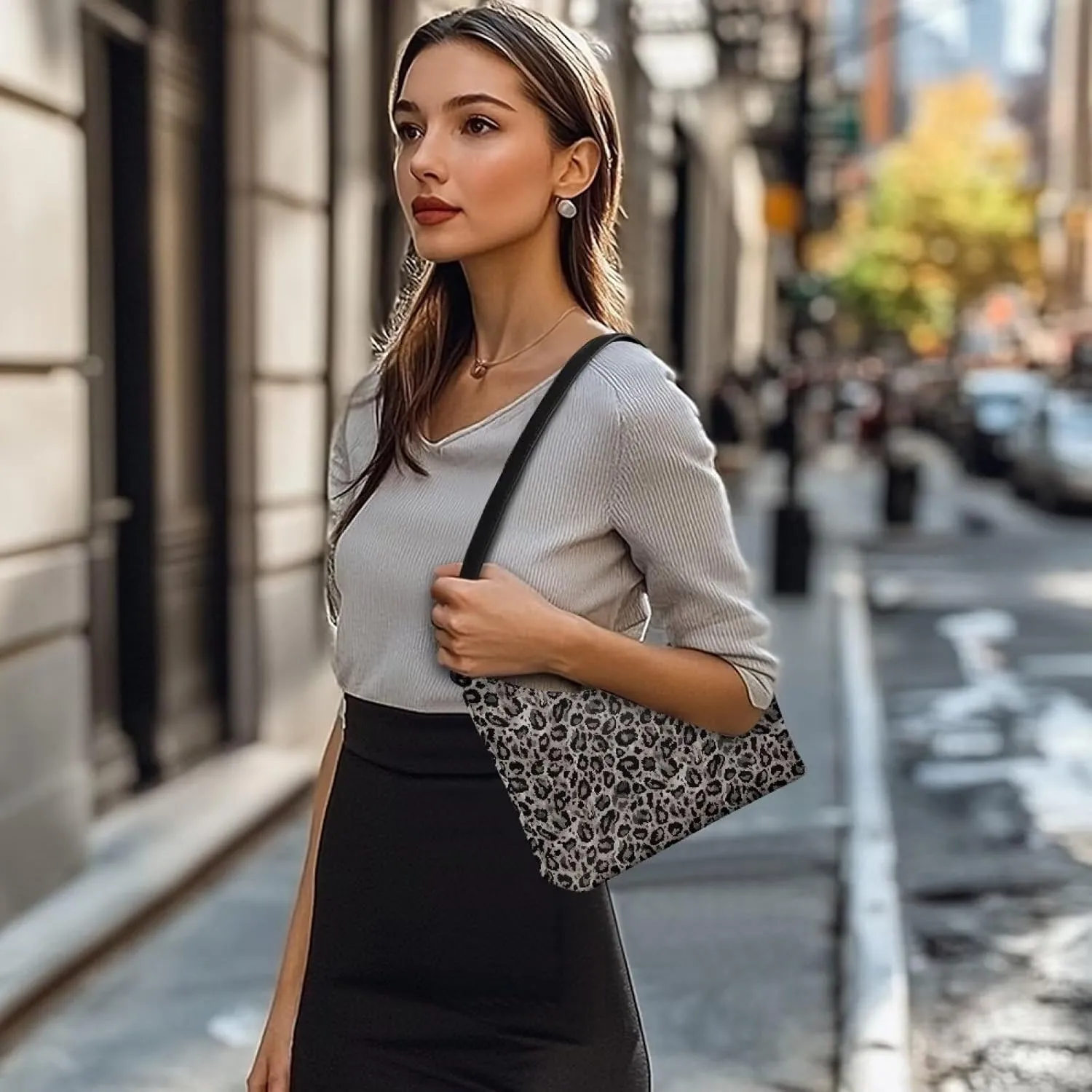 HUGS IDEA Leopard Print Clutch Handbag Fashion Shoulder Purse for Lady Tote Bag Underarm Purse for Work