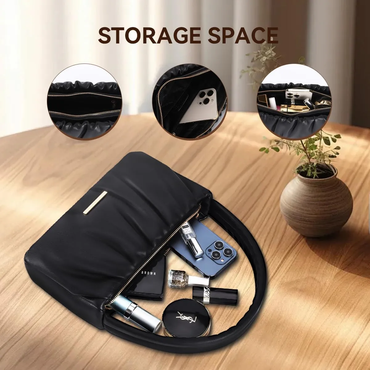 HUYAOPT Leather Hand Bags, Shoulder Purse for Women Trendy, Clutch Purses Handbags for Women Mama, Phone Wallet for Everyday