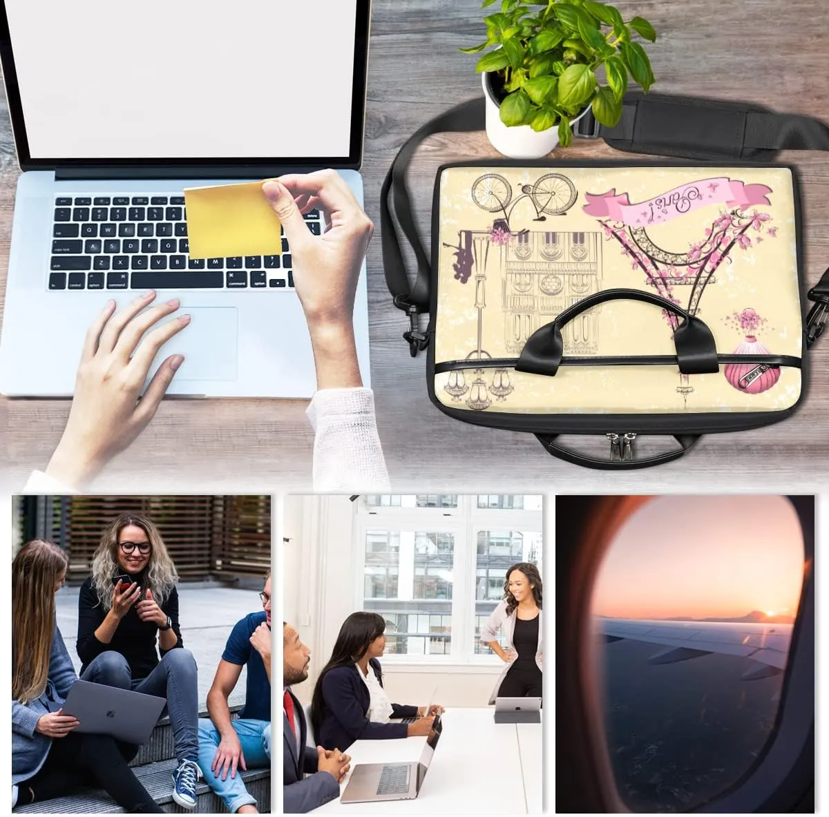 Ice Flower Pattern Laptop Shoulder Messenger Bag Waterproof Laptop Briefcase with Handle and Padded Strap Case Sleeve