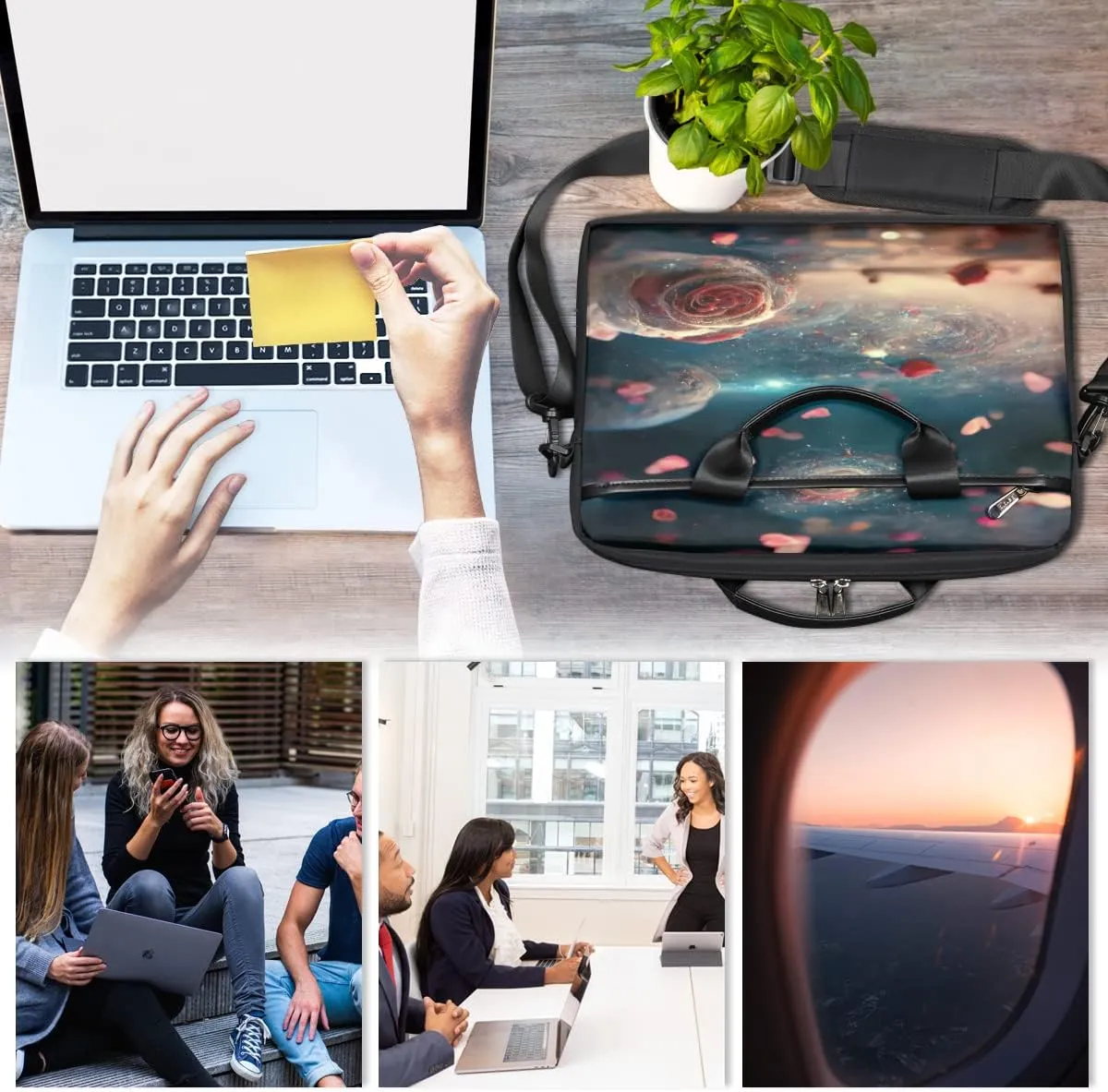 Ice Flower Pattern Laptop Shoulder Messenger Bag Waterproof Laptop Briefcase with Handle and Padded Strap Case Sleeve