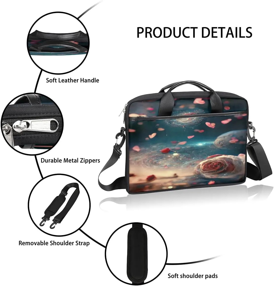 Ice Flower Pattern Laptop Shoulder Messenger Bag Waterproof Laptop Briefcase with Handle and Padded Strap Case Sleeve