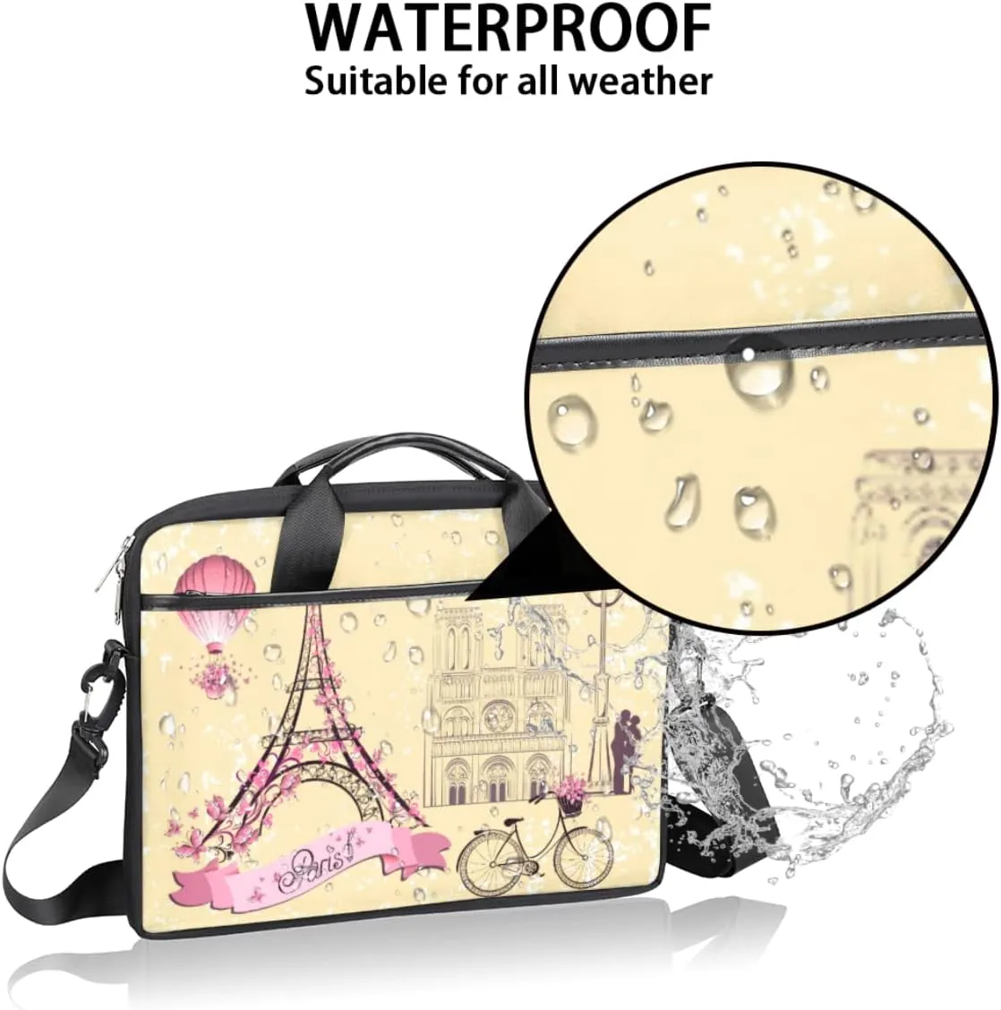 Ice Flower Pattern Laptop Shoulder Messenger Bag Waterproof Laptop Briefcase with Handle and Padded Strap Case Sleeve
