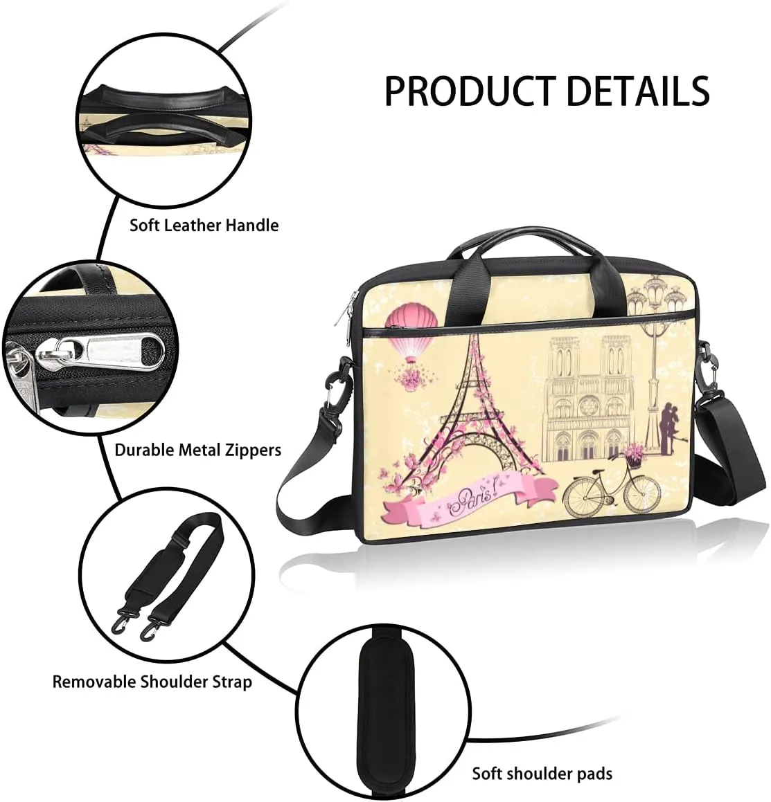 Ice Flower Pattern Laptop Shoulder Messenger Bag Waterproof Laptop Briefcase with Handle and Padded Strap Case Sleeve