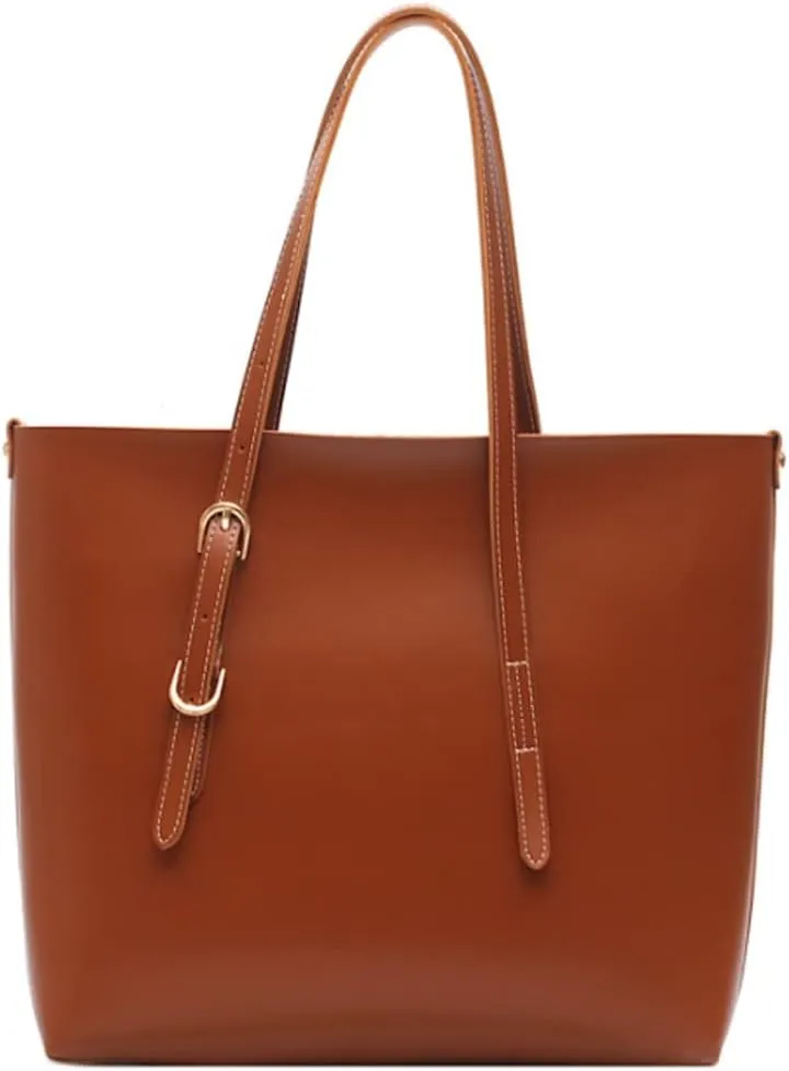 JSEIAJB Leather Bucket Composite Bags for Women Large Capacity Shoulder Bags Casual Tote