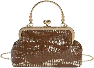 Kiss Lock Purse and Handbag for Women Glitter PU Crossbody Bag Medium Handbags Trendy Kiss Clasp Tote Shoulder Bags