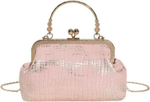 Kiss Lock Purse and Handbag for Women Glitter PU Crossbody Bag Medium Handbags Trendy Kiss Clasp Tote Shoulder Bags