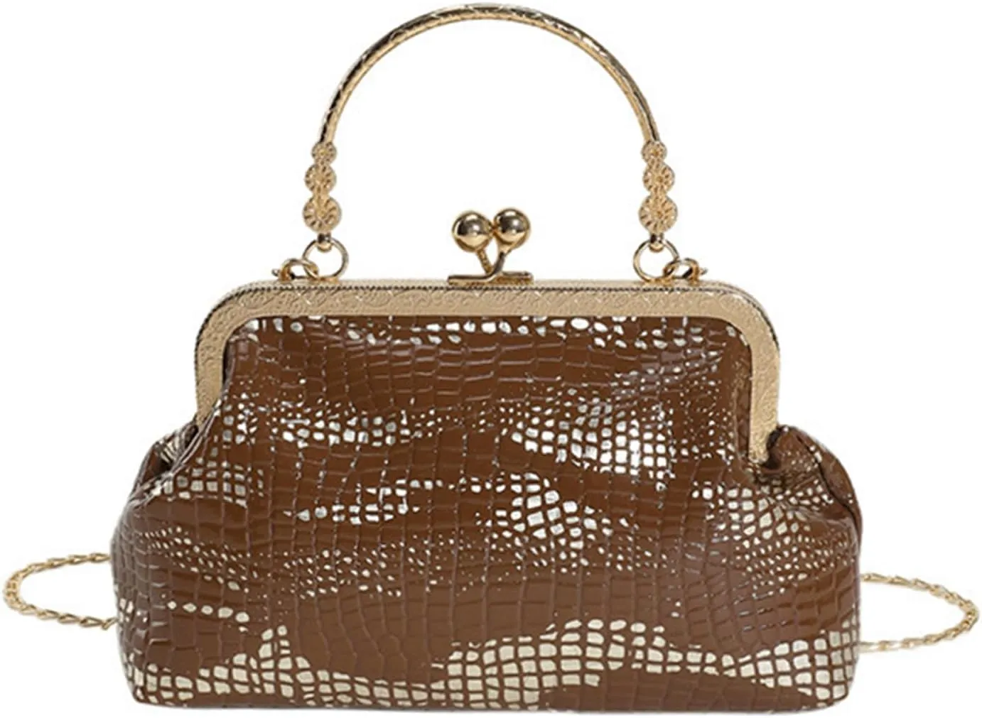 Kiss Lock Purse and Handbag for Women Glitter PU Crossbody Bag Medium Handbags Trendy Kiss Clasp Tote Shoulder Bags